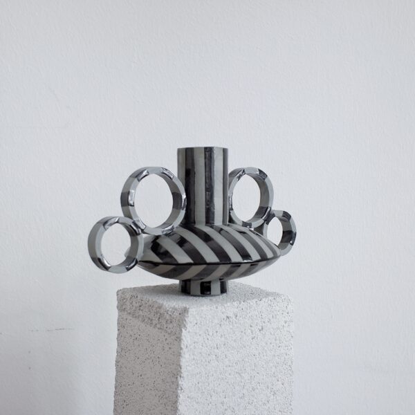 Black and Gray Striped Ceramic Porcelain Vase