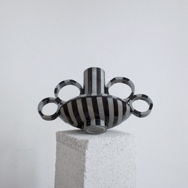 Black and Gray Striped Ceramic Porcelain Vase