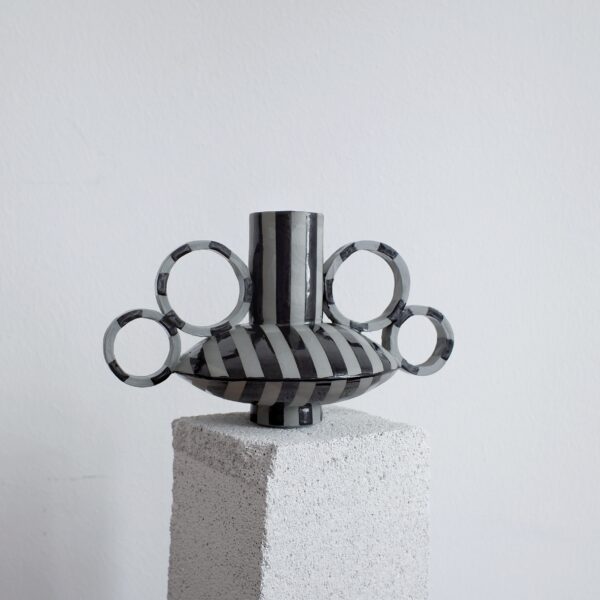 Black and Gray Striped Ceramic Porcelain Vase