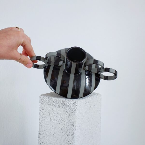 Black and Gray Striped Ceramic Porcelain Vase